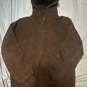 Comfort Embroidered Brown Hoodie - Men